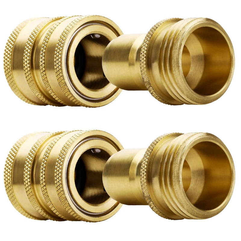 YAMATIC Garden Hose Quick Connect Water Hose Fittings - 3/4"" Thread - High Grade Brass Durability and Leak Free Upgrade(2 PACK) - Image 1